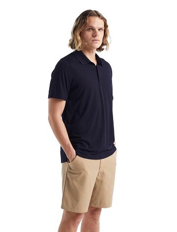 Midnight Navy Icebreaker Merino Tech Lite II Short Sleeve Polo Men's T Shirts | AU 1160MQZA